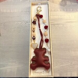 Eye Candy Los Angeles burgundy bear bag, pearl and heart purse charm key chain.
